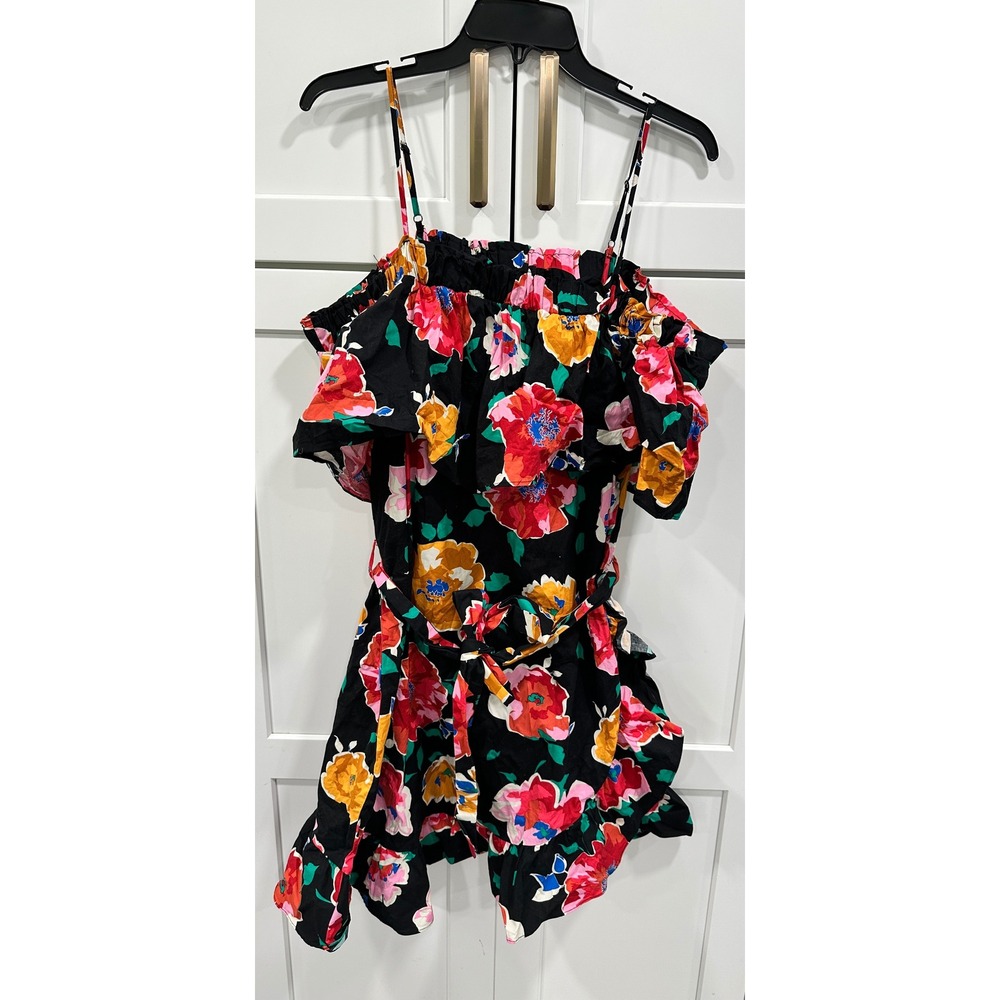 Who What Wear Floral Romperโ Off Shoulder Ruffle Black Red Yellow L